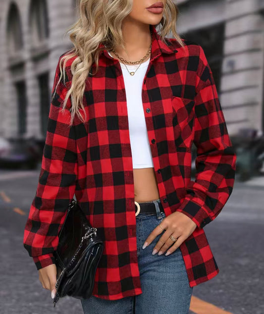 Red Plaid Patched Pocket Overshirt