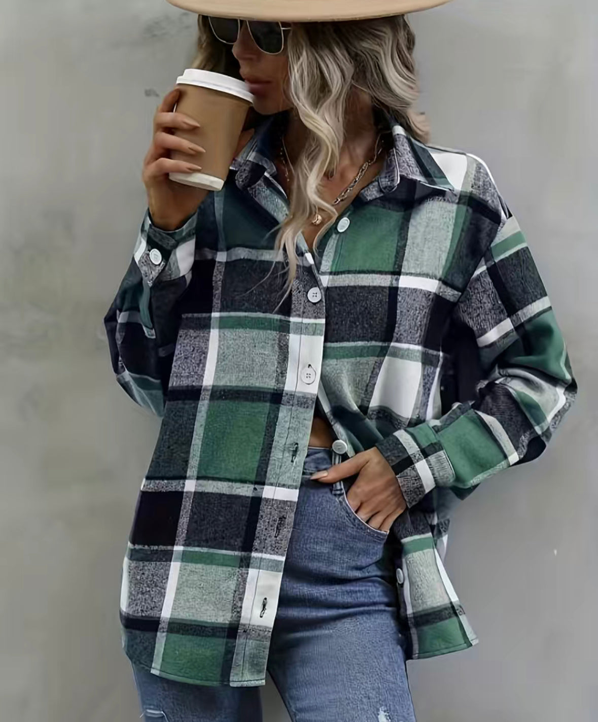 Plaid Print Single Breasted Shacket