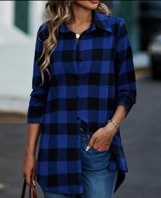 Blue Casual Button Long Sleeve Shirt