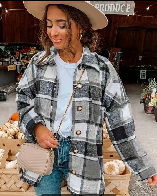 Black and grey plaid shacket