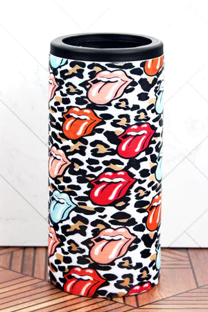 Rockin' Tongue Leopard Skinny Can Hard Koozie