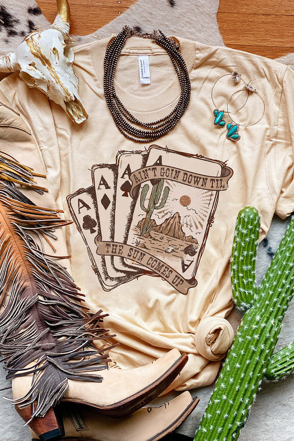 Khaki Western Poker Cards Graphic Tee