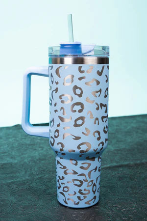 The Traveler Lilliana Leopard Sky Blue Stainless Steel Tumbler