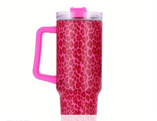 Newtag Pink and Red Portable Stainless Steel Leopard Tumbler