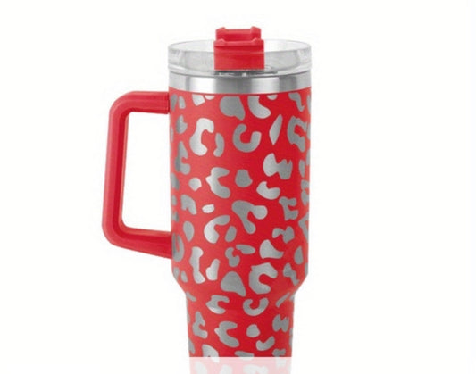 Newtag Portable 40oz Red Leopard Stainless Steel Tumbler