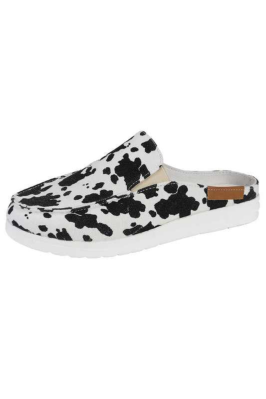 White Cow Print Slip On Flat Sneakers