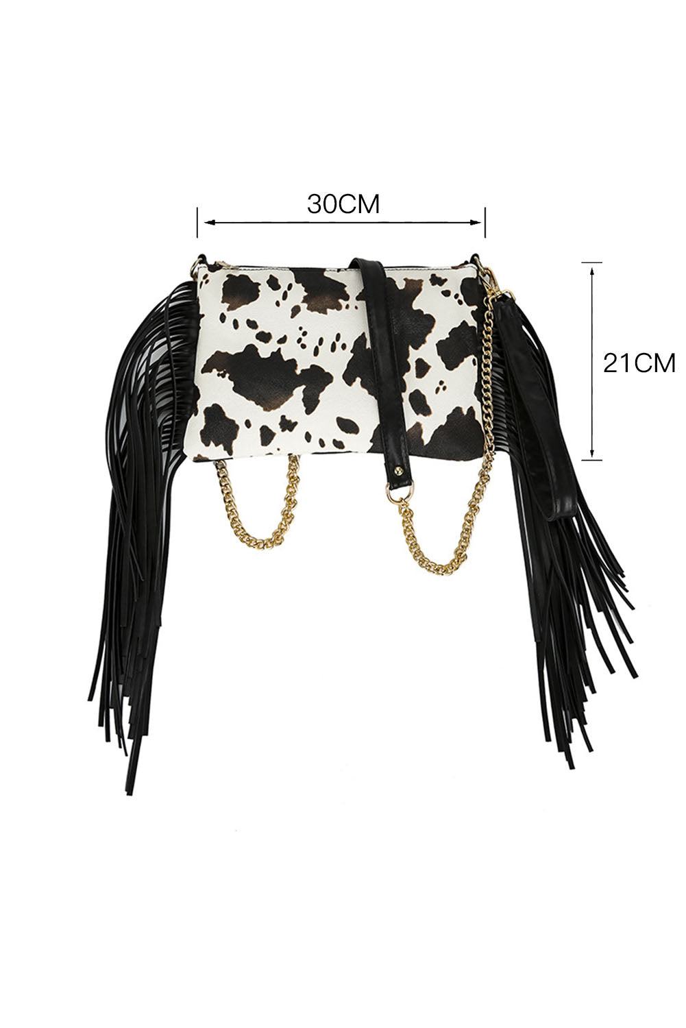 White Cow Print Crossbody Bag with Tassel