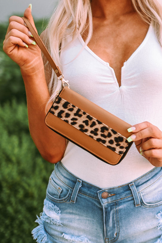 Brown Posh Leopard Zipped Wristlet Purse