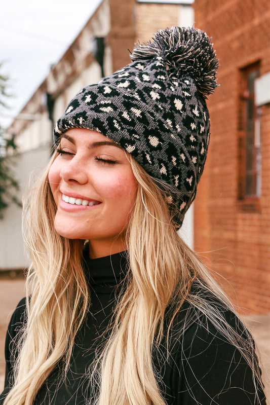 Black Leopard Knit Hat