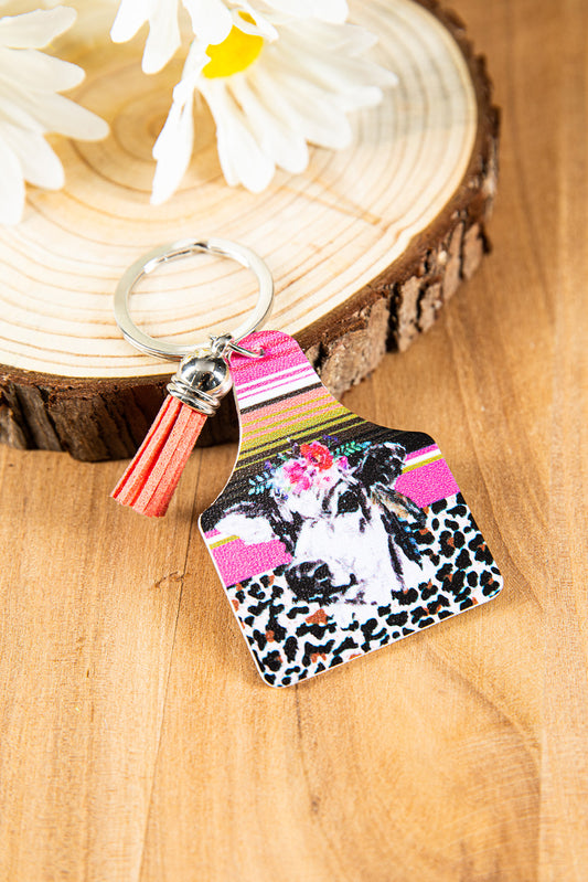 Leopard Striped Steer Head Print Vintage Keychain