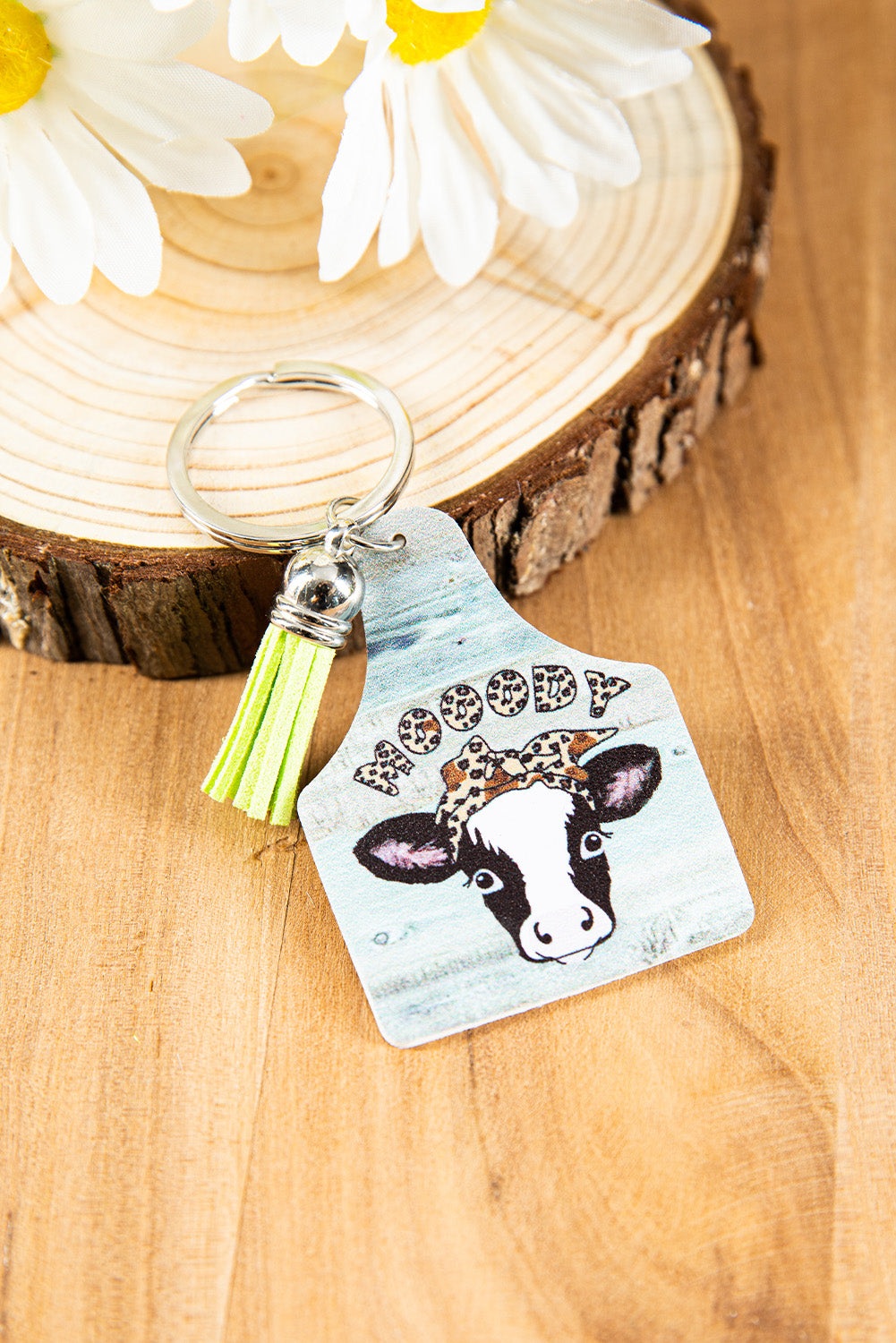 Mooody Steer Head Print Vintage Keychain