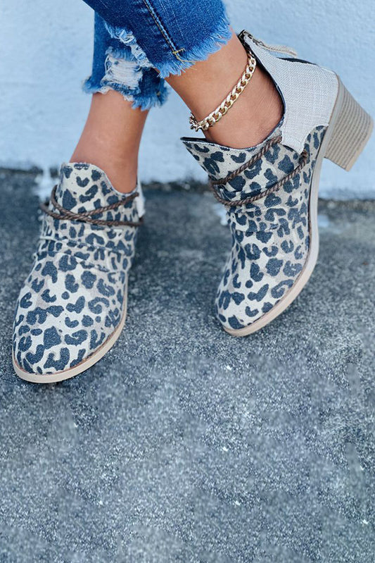 Khaki Leopard Print Colorblock Ankle Boots