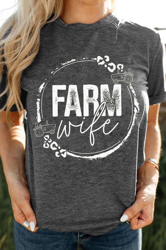 Gray Farm Wife Casual Short Sleeve Printed T Shirt