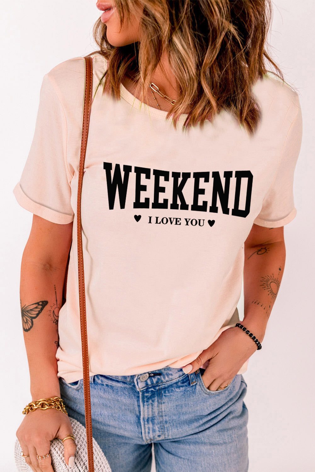 Pink Weekend I love You Short Sleeve Graphic Tee