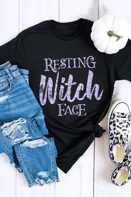 Black Resting Witch Face Short Sleeve Graphic Tee