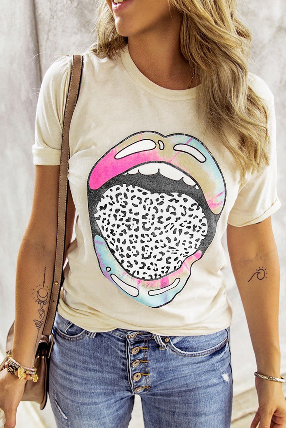 Tie-dye Leopard Lip Tee